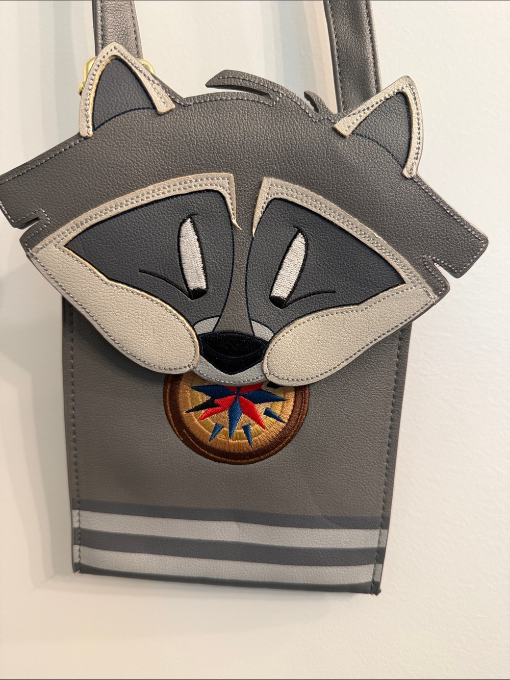 Loungefly Gray Raccoon (Meeko) Kids Crossbody Bag with Compass Patch